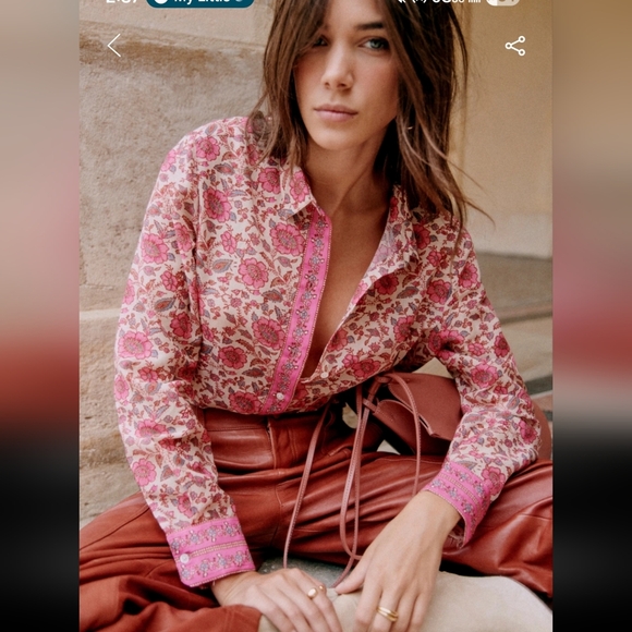 Sezane Tops - Sezane Pierro Silk/Cotton Blue Floral Button-Up Blouse